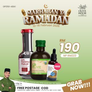 1x Olivie Plus 30X + 1x Pati Delima (250ml) & PERCUMA 1x Minyak Habbatus Sauda (50ml)