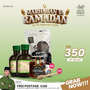 2x Olivie Plus 30X + 1x Madu Kyrgyzstan (125g) + 1x Kurma Ajwah (200g) & PERCUMA 1x Minyak Habatus Sauda (50ml) + Honey Dipper