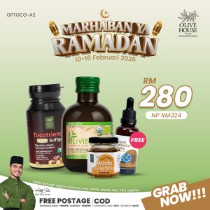 1x Olivie Plus 30X + 1x Tocotrienols (70mg) + 1x Madu Kyrgyzstan (50g) & PERCUMA 1x Minyak Habatus Sauda (50ml)