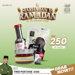1x Olivie Power Up(100g) + 1x Pati Delima (250ml) + 1x Kurma Ajwah(200g) & PERCUMA 1x Minyak Habatus Sauda (50ml)