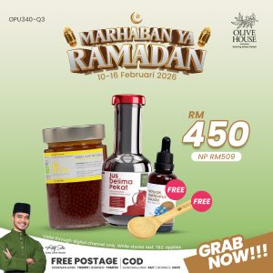 1x Olivie Power Up(340g) + 1x Pati Delima (250ml) & PERCUMA 1x Minyak Habatus Sauda (50ml) + OPU Spoon